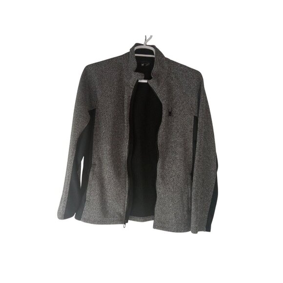 Spyder Mens Constant Full Zip Jacket Gray Black Heather Fleece Mock Neck Size L - Picture 3 of 11
